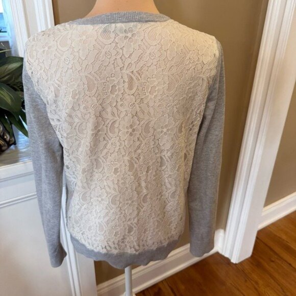 Banana Republic Factory Women's Medium Gray V Neck Sweater Lace Back Mixed Media - Picture 8 of 16